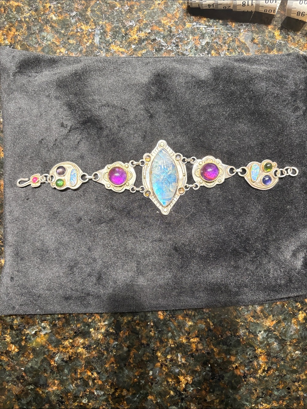 Custom Bracelet- Silver Multi-Stone with Blue Moonstone Center - Picture 2 of 5